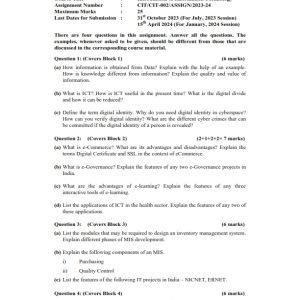 IGNOU CIT-002 Solved Assignment 2023-24 English Medium