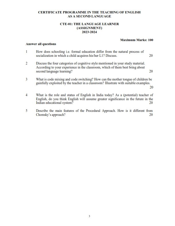 IGNOU CTE-01 Solved Assignment 2023-24 English Medium