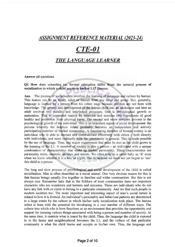 IGNOU CTE-01 Solved Assignment 2023-24 English Medium