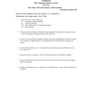 IGNOU CTE-101 Solved Assignment 2023-24 English Medium