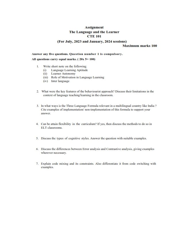 IGNOU CTE-101 Solved Assignment 2023-24 English Medium