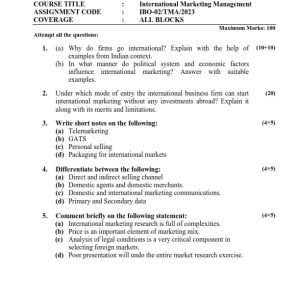 IGNOU IBO-02 Solved Assignment 2023-24 English Medium