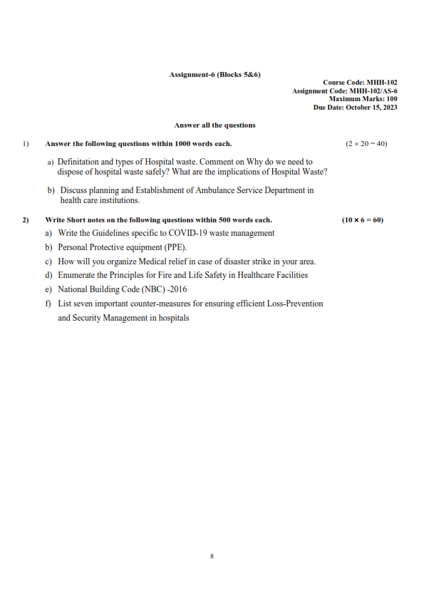 IGNOU MHH-102 (Block 5&6) Solved Assignment 2023 English Medium