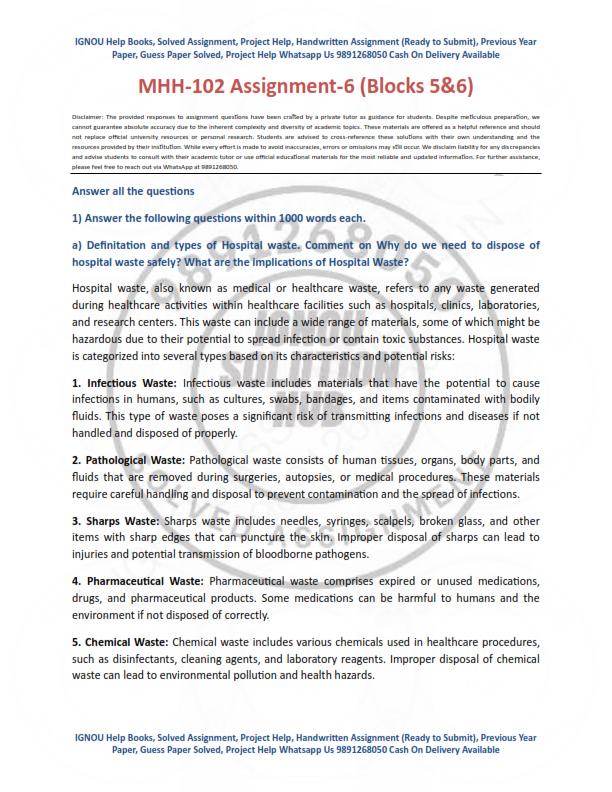 IGNOU MHH-102 (Block 5&6) Solved Assignment 2023 English Medium