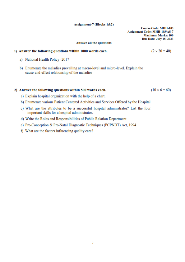 IGNOU MHH-103 (Block 1&2) Solved Assignment 2023 English Medium