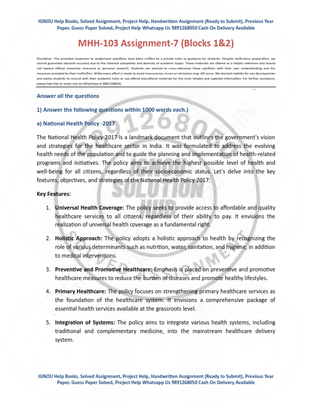 IGNOU MHH-103 (Block 1&2) Solved Assignment 2023 English Medium