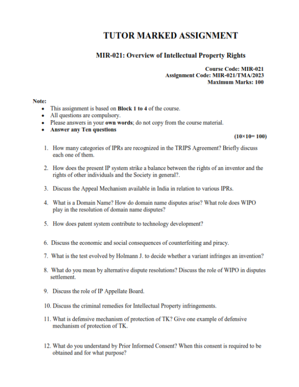 IGNOU MIR-021 Solved Assignment 2023 English Medium