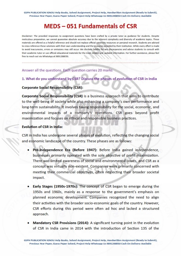 IGNOU MEDS-051 Solved Assignment 2023-24 English Medium