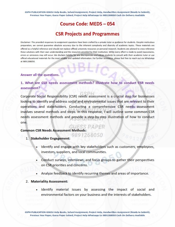 IGNOU MEDS-054 Solved Assignment 2023-24 English Medium