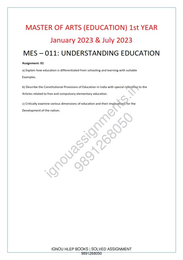 IGNOU MES-11 Solved Assignment Jan & July 2023 English Medium