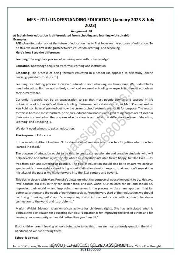 IGNOU MES-11 Solved Assignment Jan & July 2023 English Medium