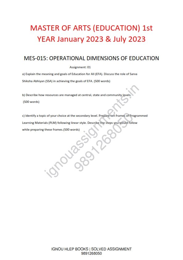 IGNOU MES-15 Solved Assignment Jan & July 2023 English Medium