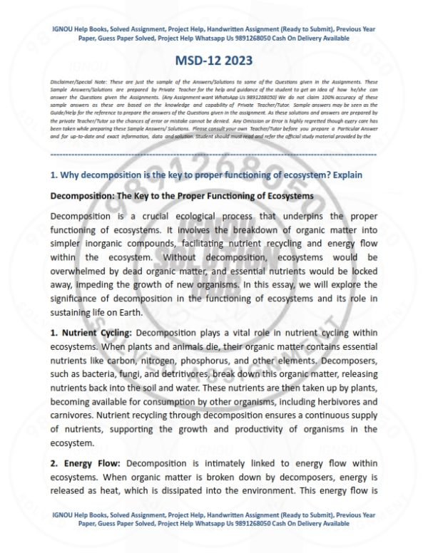 IGNOU MSD-012 Solved Assignment 2023 English Medium