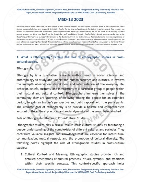 IGNOU MSD-013 Solved Assignment 2023 English Medium