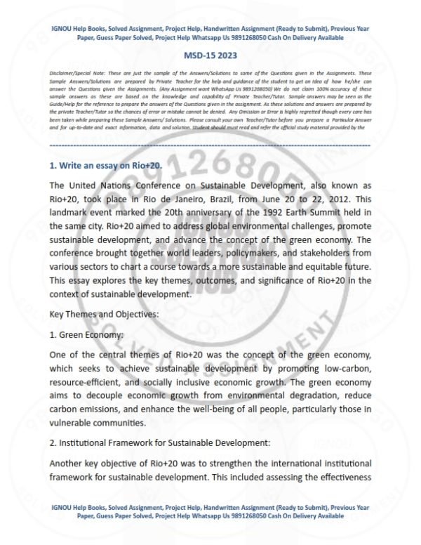 IGNOU MSD-015 Solved Assignment 2023 English Medium