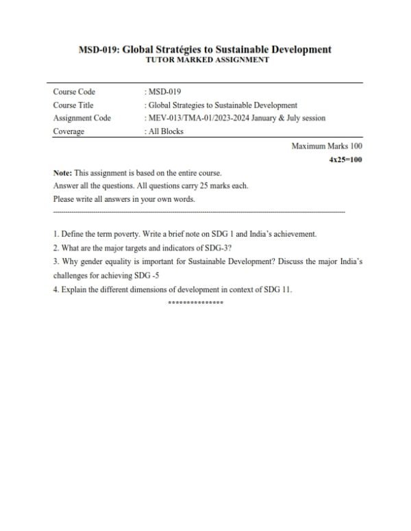 IGNOU MSD-019 Solved Assignment 2023 English Medium