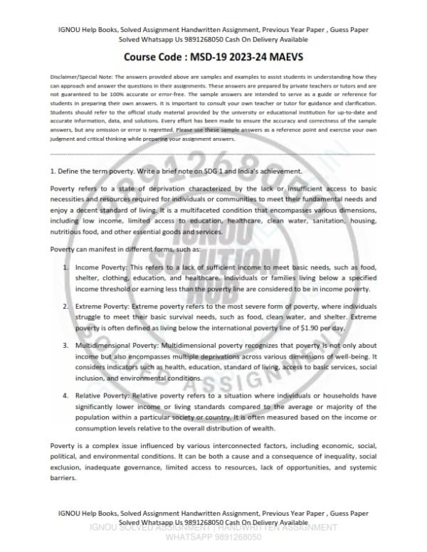 IGNOU MSD-019 Solved Assignment 2023 English Medium